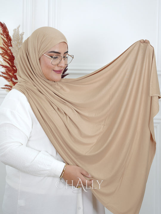 Maxi Hijab en Lycra Coton - Beige Caramel