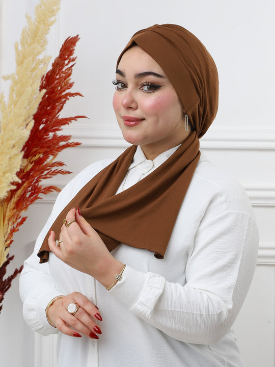 Hijab Croisé Marron
