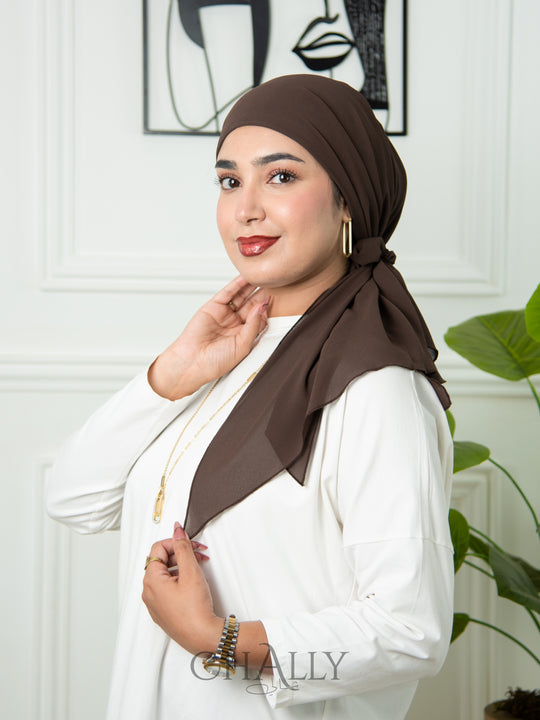 Turban en Mousseline Marron