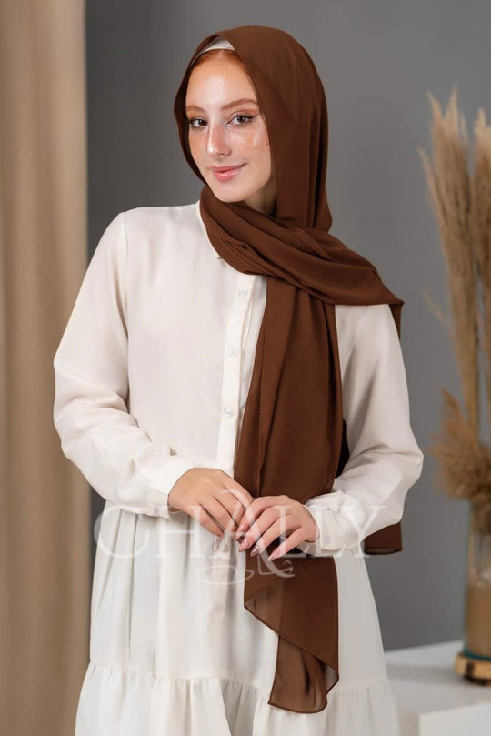 Foulard en Mousseline Marron